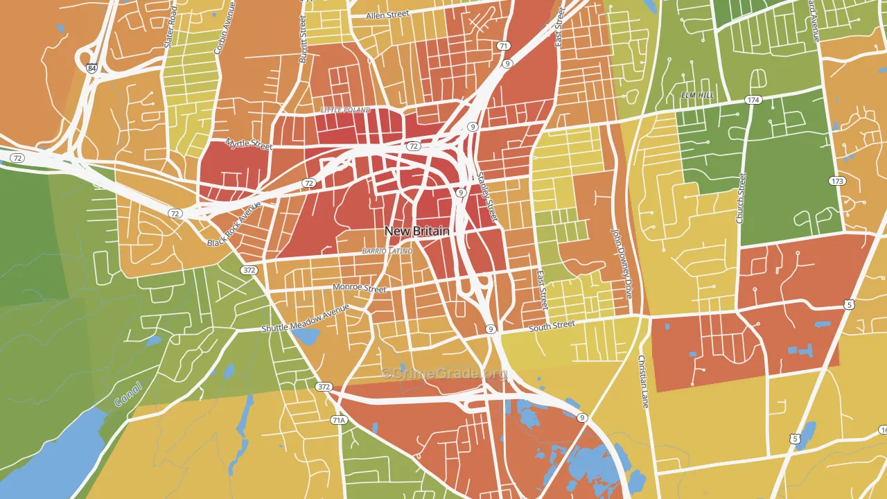 Downtown New Britain, New Britain, CT Map of Vandalism Rates