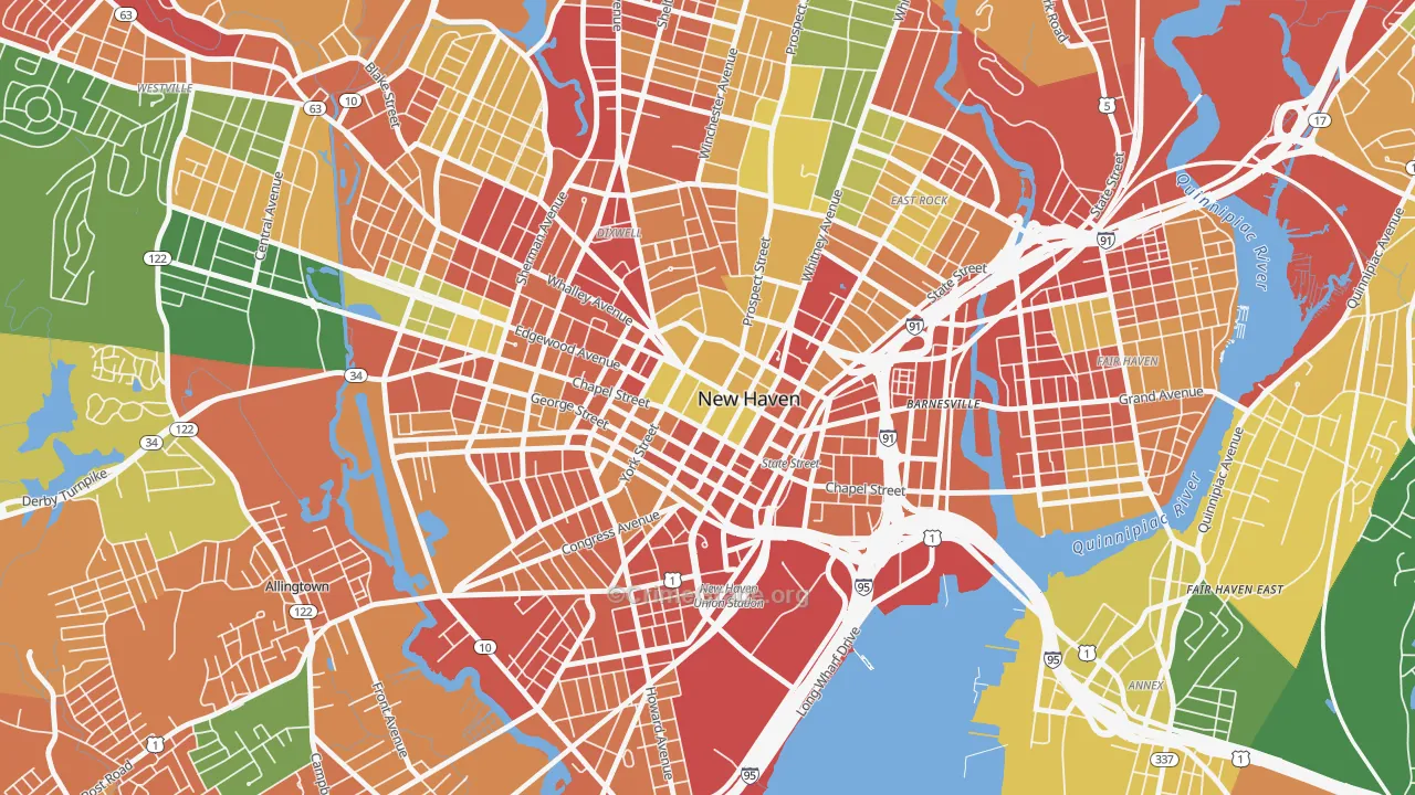 Downtown New Haven, New Haven, CT Map of Vandalism Rates