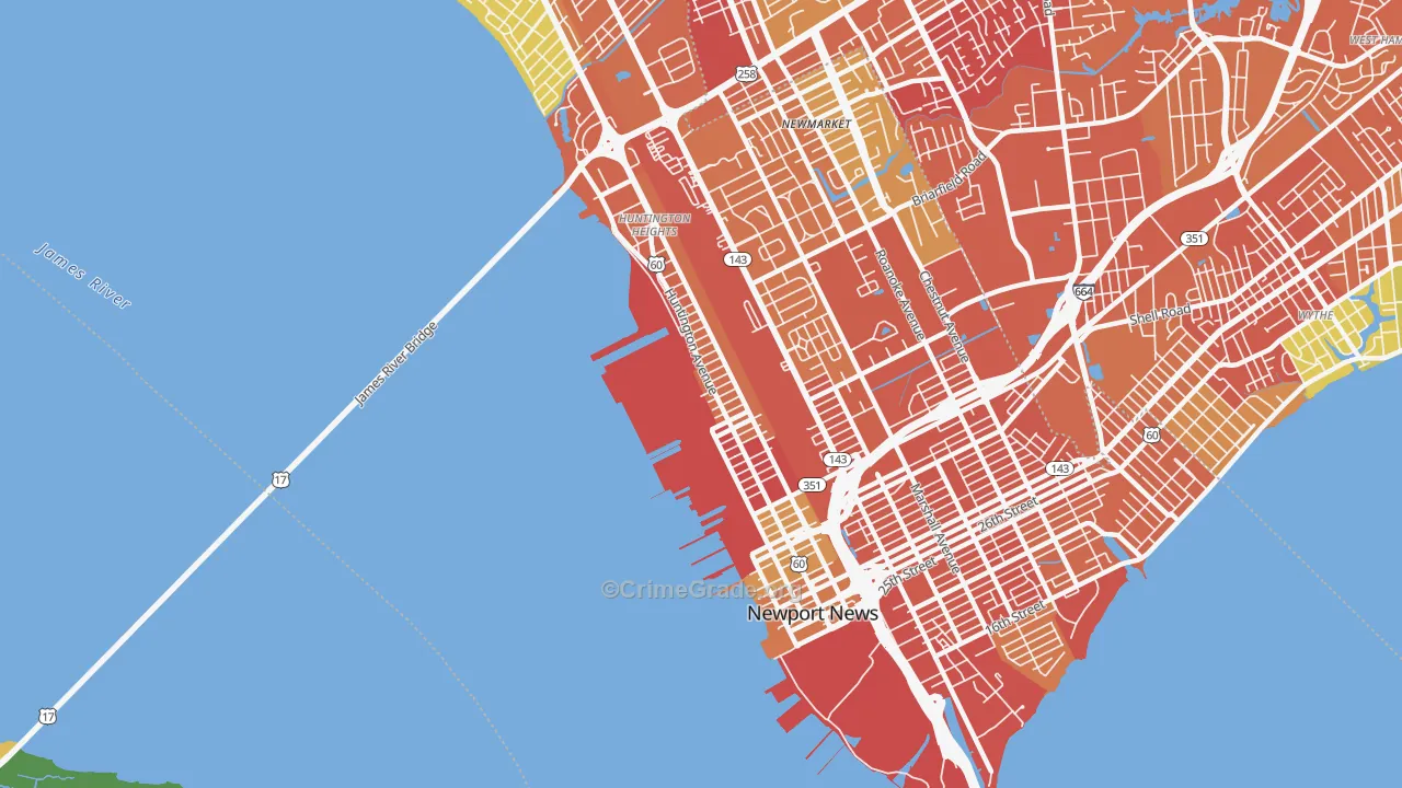Downtown Newport News, Newport News, VA Map of Vandalism Rates