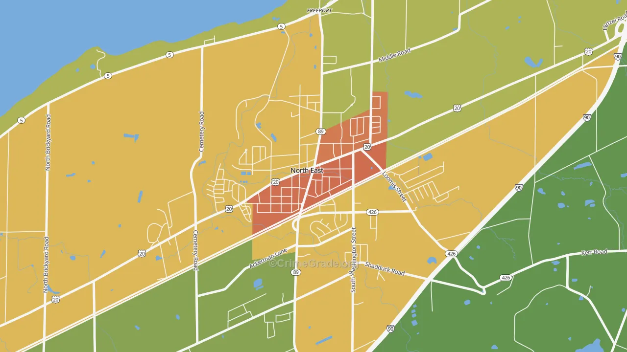 Downtown North East, North East, PA Map of Vandalism Rates