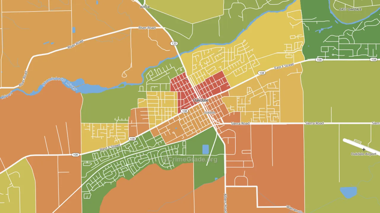 Downtown Oakdale, Oakdale, CA Map of Vandalism Rates
