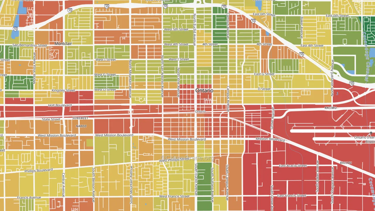 Downtown Ontario, Ontario, CA Map of Vandalism Rates