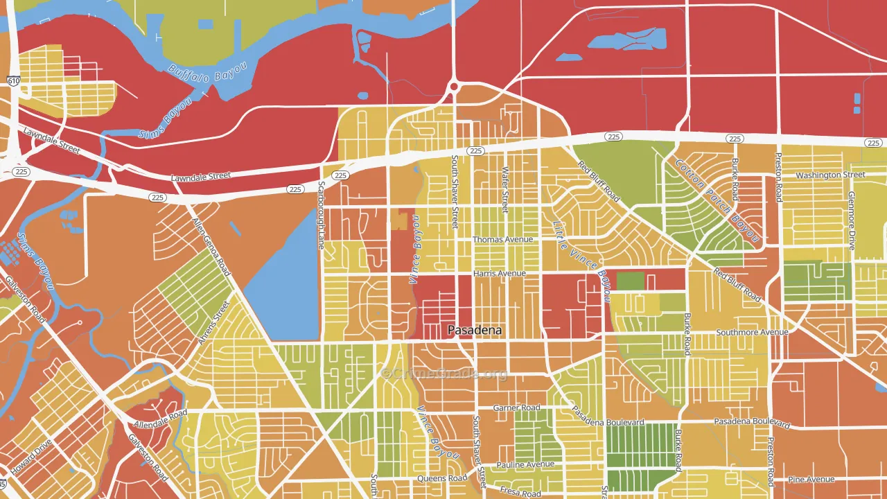Downtown Pasadena, Pasadena, TX Map of Vandalism Rates