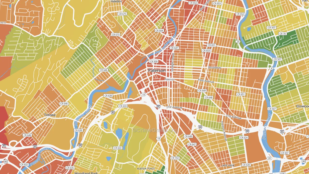 Downtown Paterson, Paterson, NJ Map of Vandalism Rates