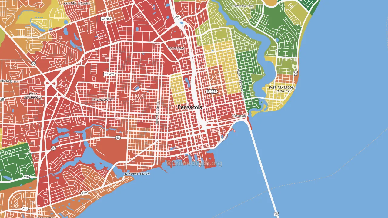 Downtown Pensacola, Pensacola, FL Map of Vandalism Rates