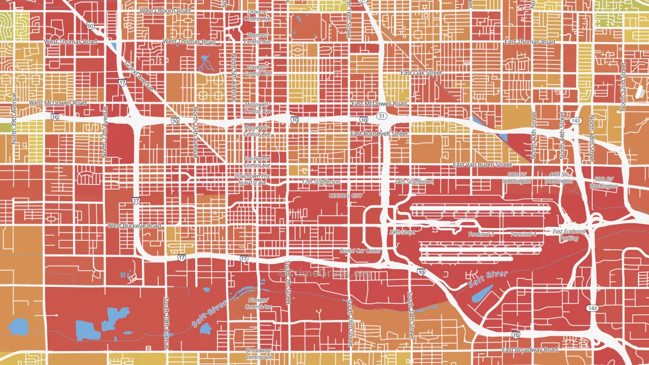 Downtown Phoenix, Phoenix, AZ Map of Vandalism Rates