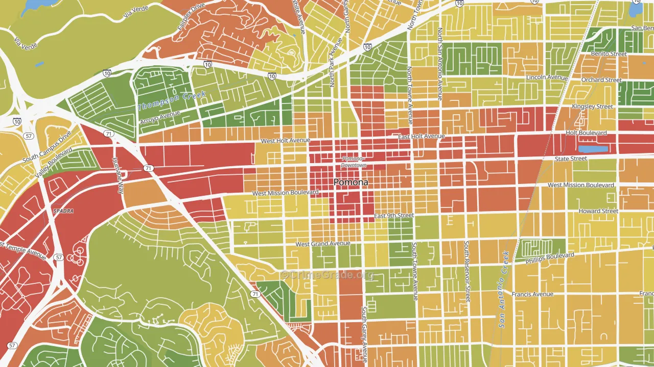 Downtown Pomona, Pomona, CA Map of Vandalism Rates