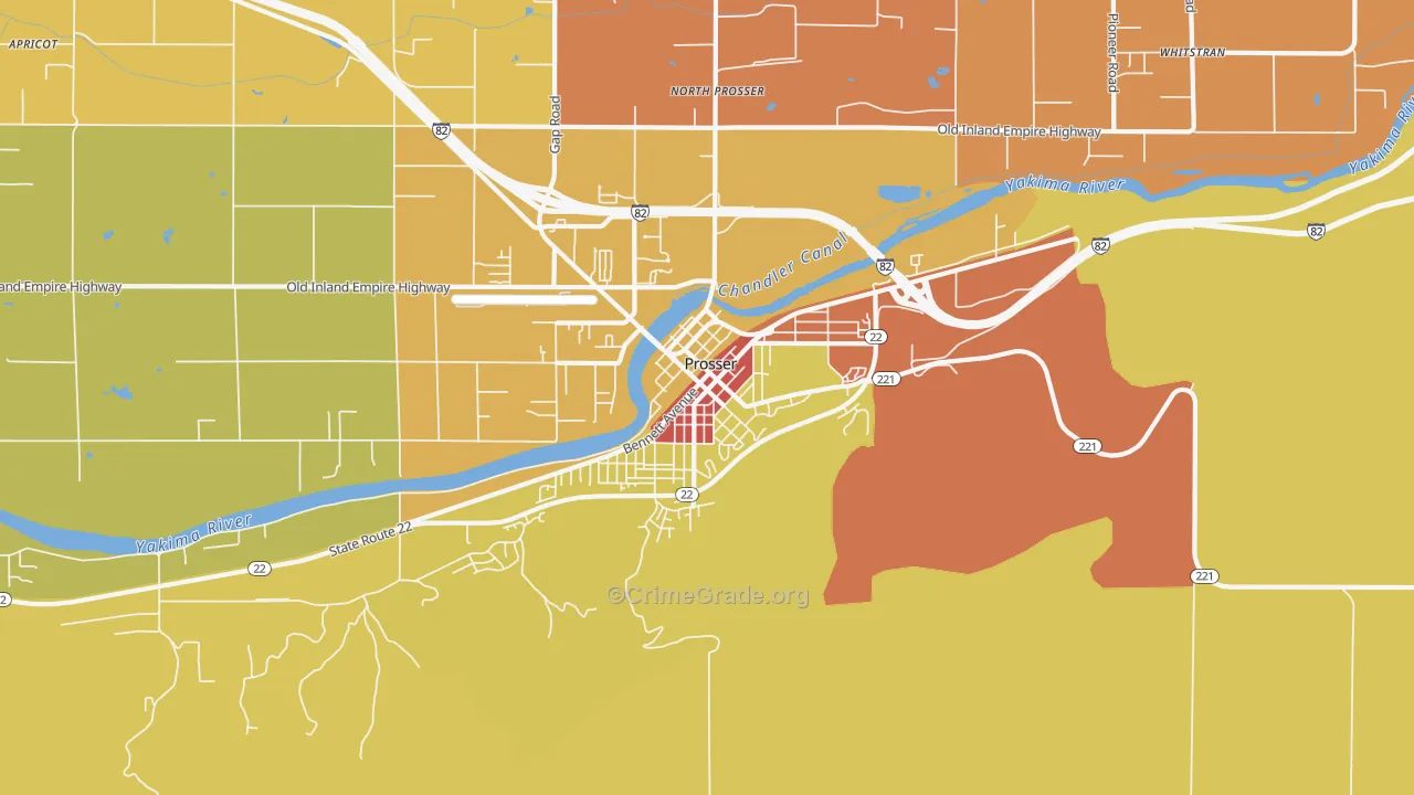 Downtown, Prosser, WA Map of Vandalism Rates
