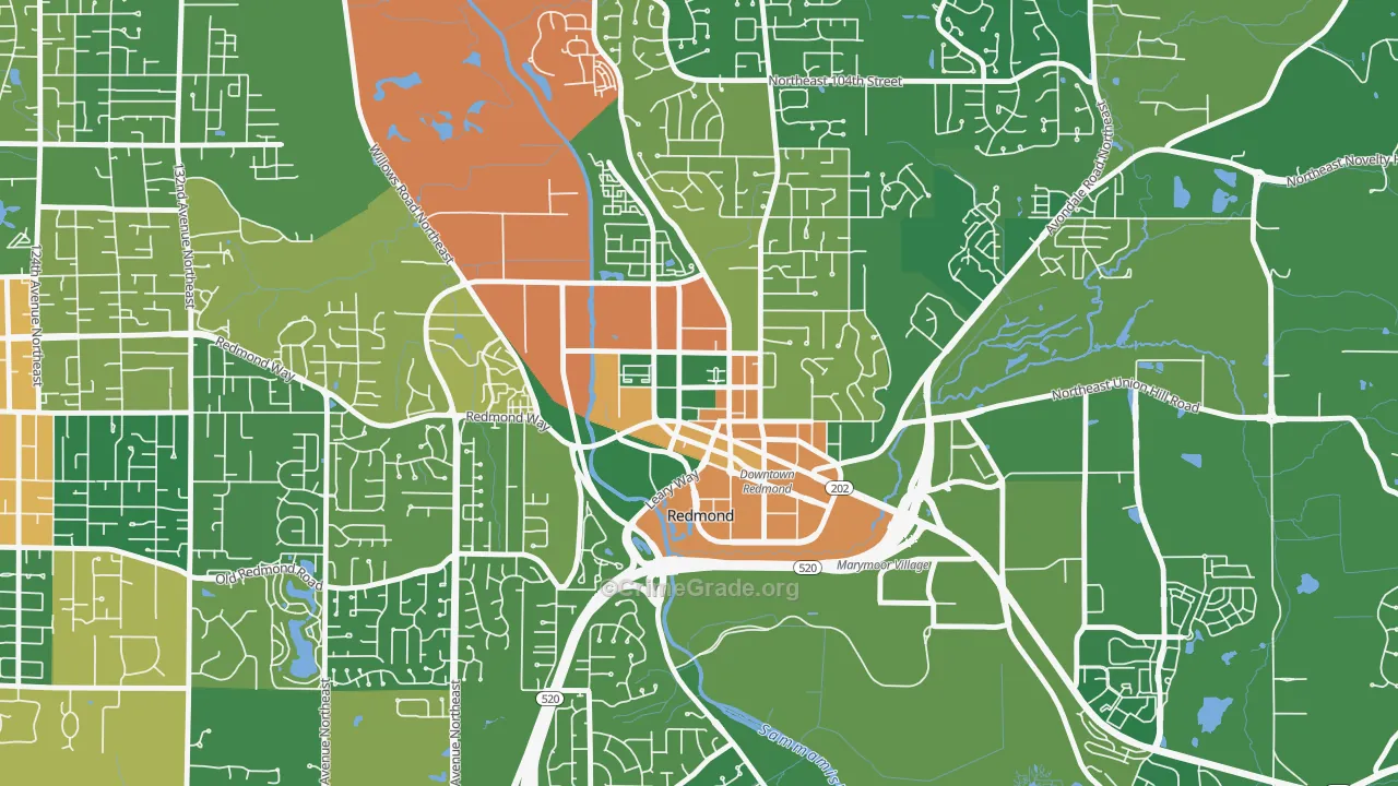Downtown Redmond, Redmond, WA Map of Vandalism Rates