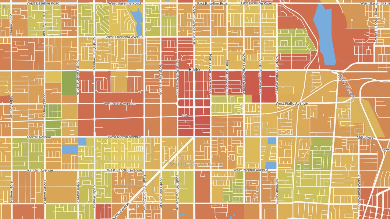 Downtown Rialto, Rialto, CA Map of Vandalism Rates