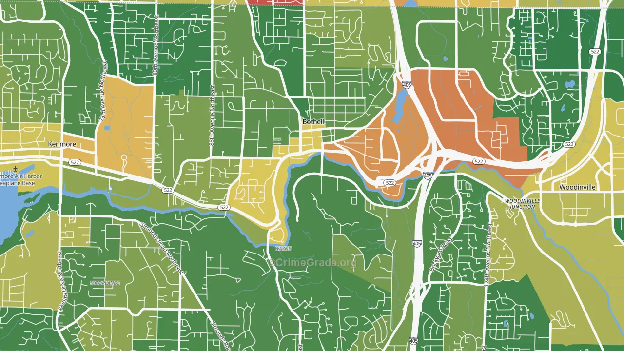 Downtown Riverfront-190th, Bothell, WA Map of Vandalism Rates