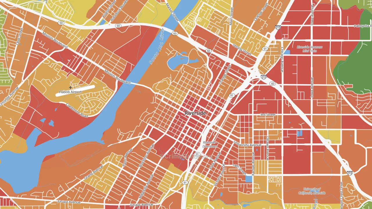Downtown Riverside, Riverside, CA Map of Vandalism Rates