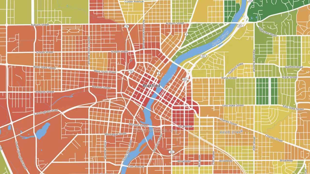 Downtown Rockford, Rockford, IL Map of Vandalism Rates