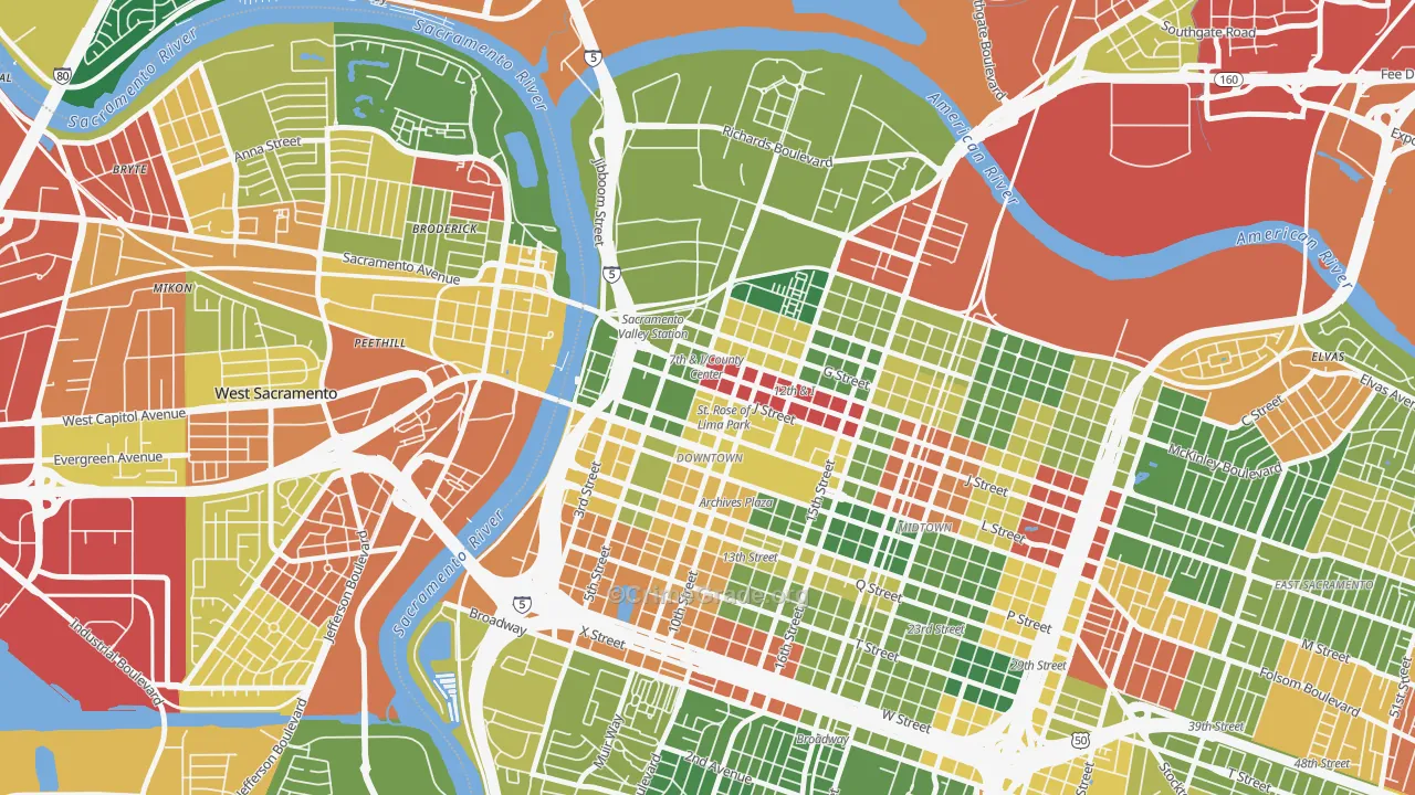 Downtown Sacramento, Sacramento, CA Map of Vandalism Rates