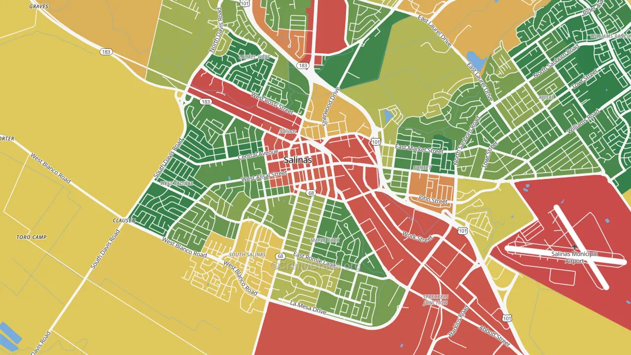 Downtown Salinas, Salinas, CA Map of Vandalism Rates