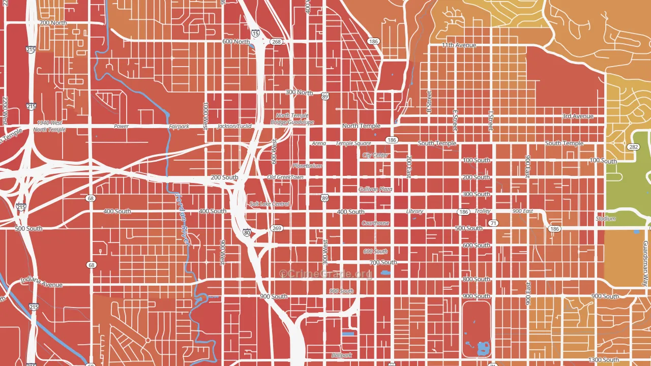 Downtown, Salt Lake City, UT Map of Vandalism Rates