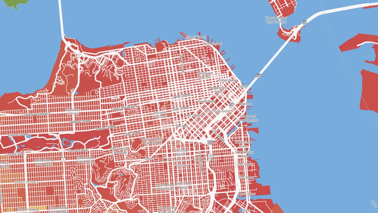 Downtown San Francisco, San Francisco, CA Map of Vandalism Rates