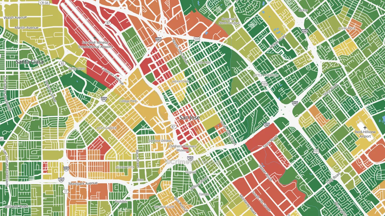 Downtown San Jose, San Jose, CA Map of Vandalism Rates