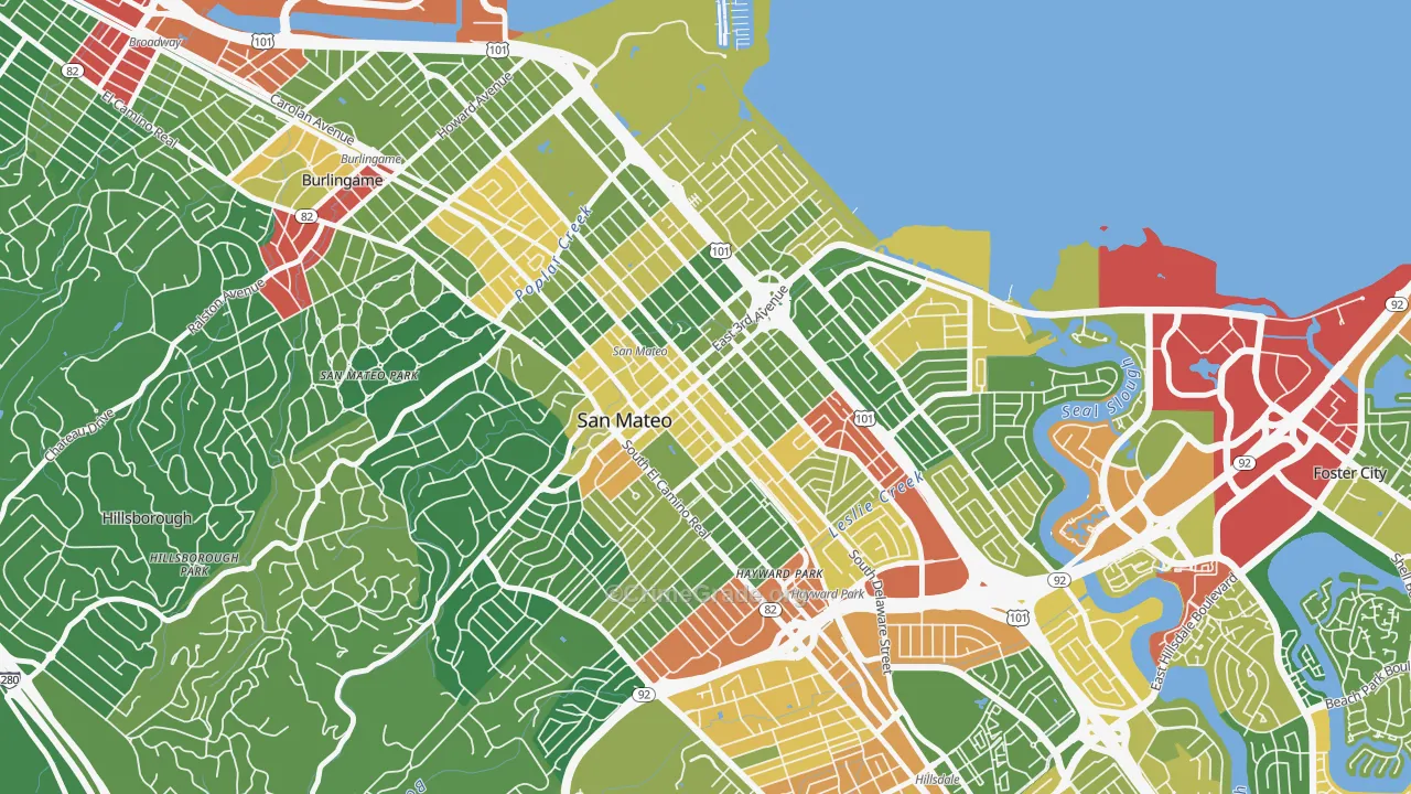Downtown San Mateo, San Mateo, CA Map of Vandalism Rates