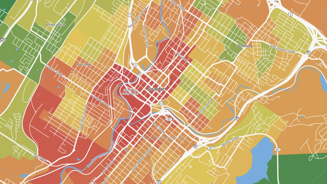 Downtown, Scranton, PA Map of Vandalism Rates