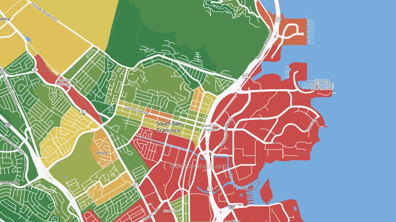 Downtown South San Francisco, South San Francisco, CA Map of Vandalism Rates