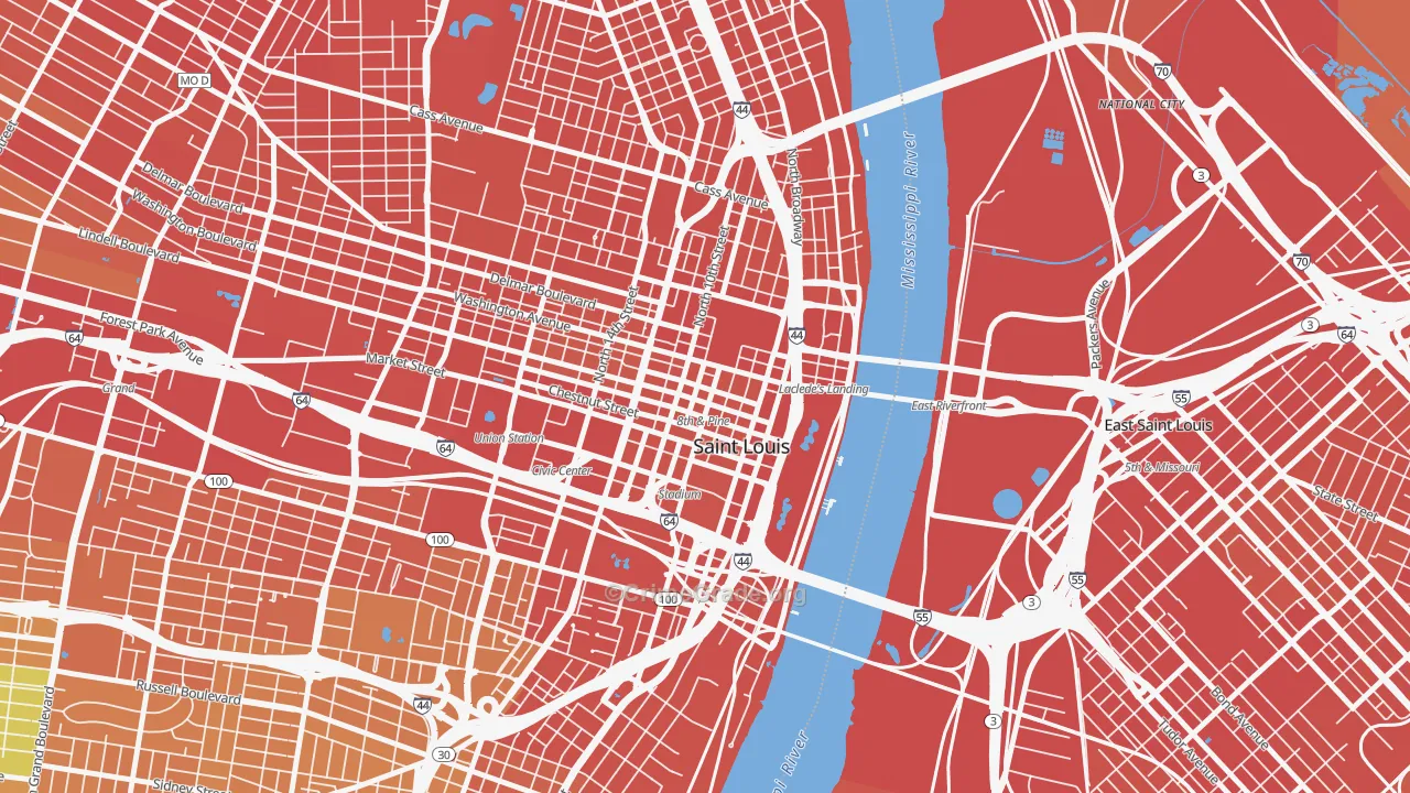 Downtown, St. Louis, MO Map of Vandalism Rates