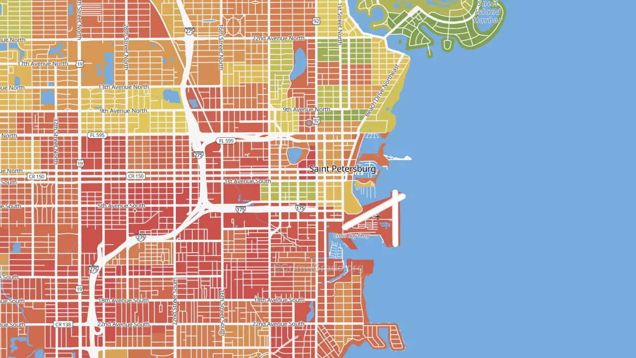 Downtown St Petersburg, St. Petersburg, FL Map of Vandalism Rates