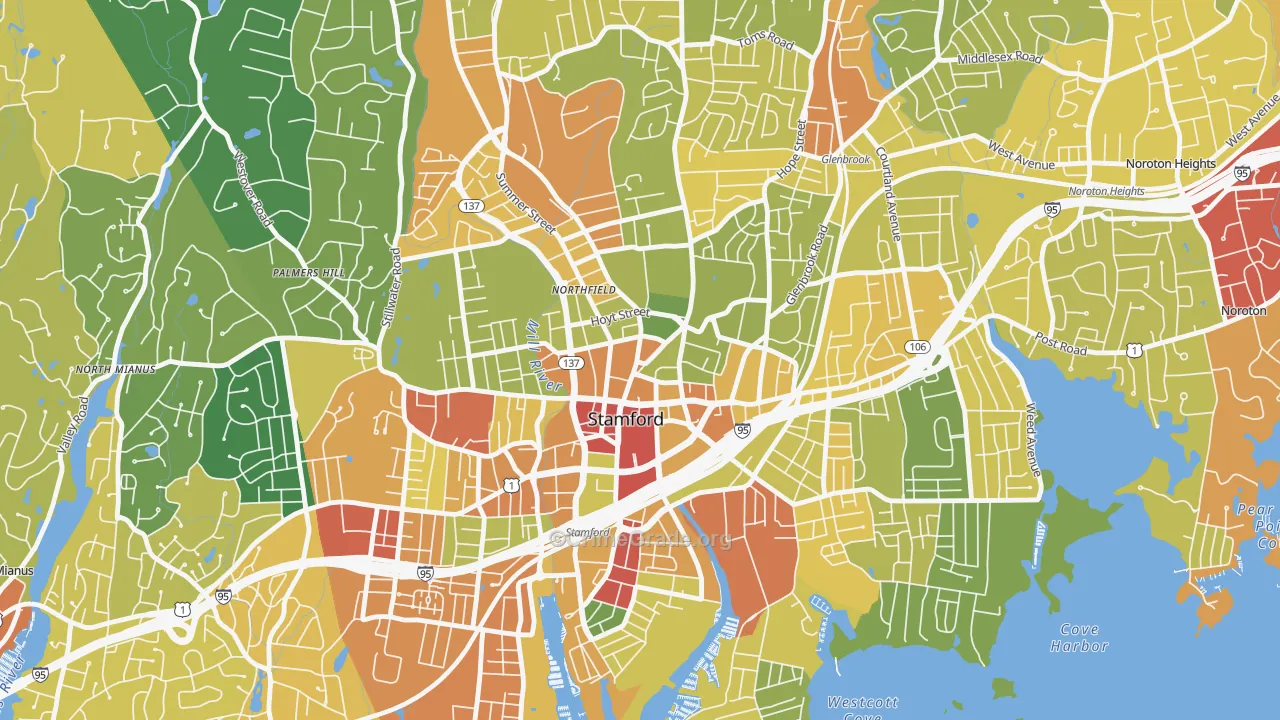 Downtown Stamford, Stamford, CT Map of Vandalism Rates