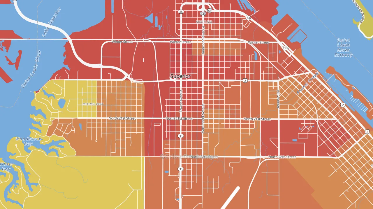Downtown, Superior, WI Map of Vandalism Rates