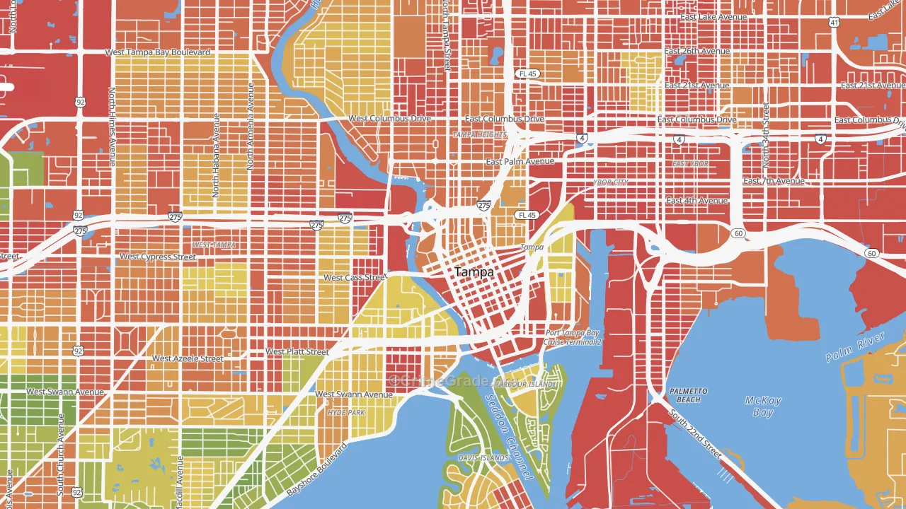 Downtown Tampa, Tampa, FL Map of Vandalism Rates