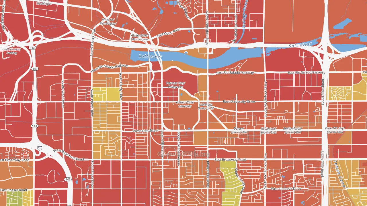 Downtown Tempe, Tempe, AZ Map of Vandalism Rates