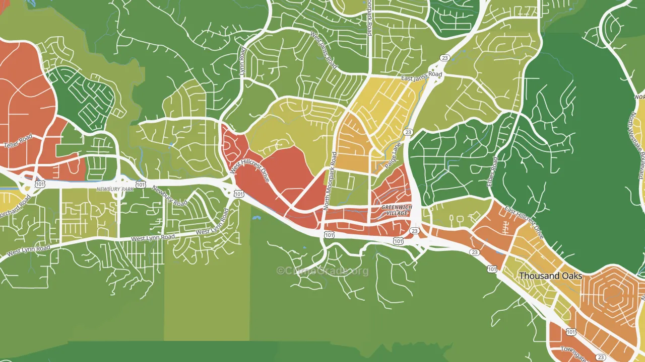 Downtown Thousand Oaks, Thousand Oaks, CA Map of Vandalism Rates
