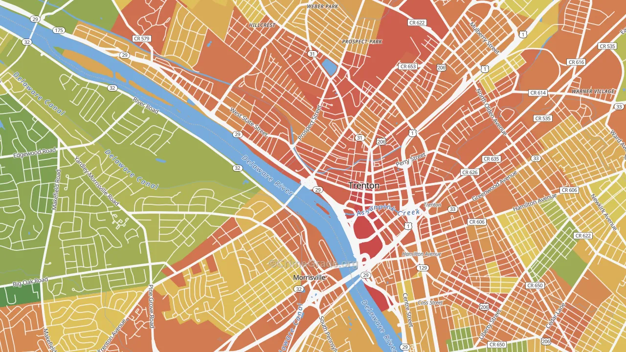 Downtown Trenton, Trenton, NJ Map of Vandalism Rates