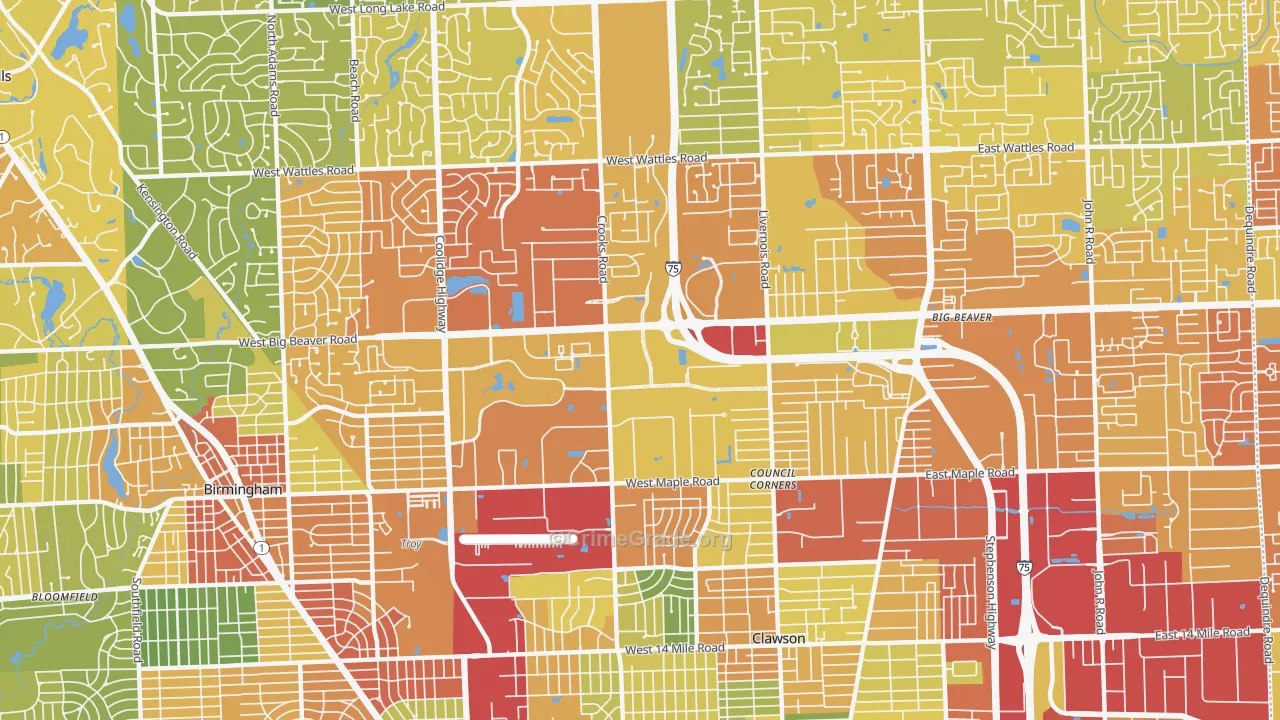 Downtown Troy, Troy, MI Map of Vandalism Rates