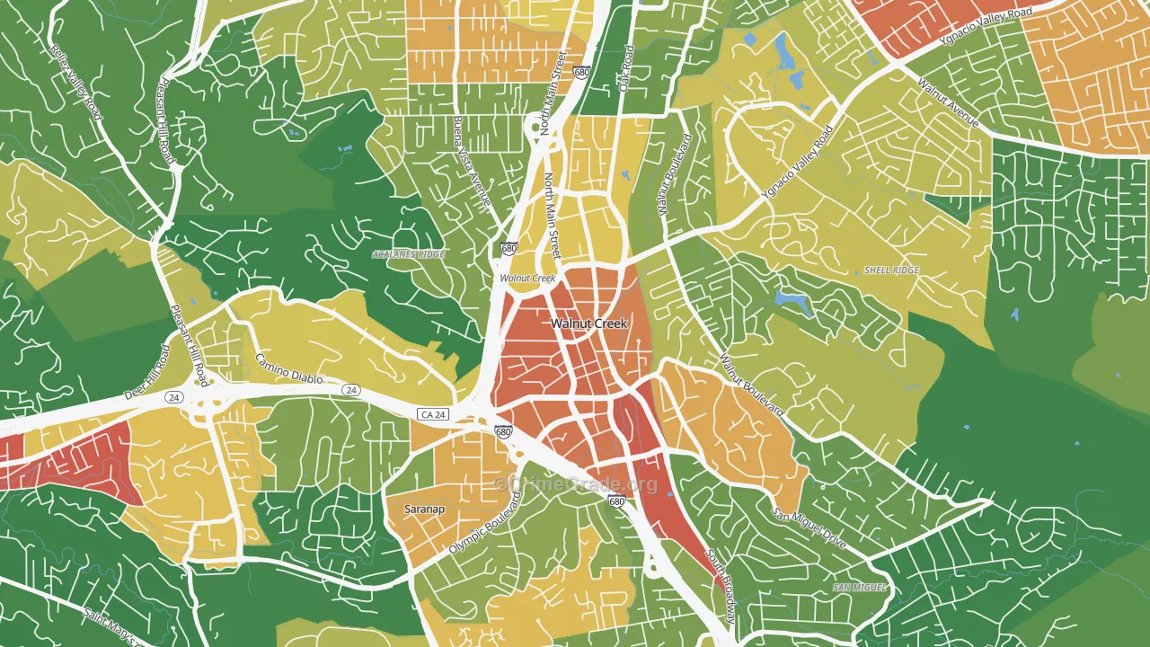 Downtown Walnut Creek, Walnut Creek, CA Map of Vandalism Rates