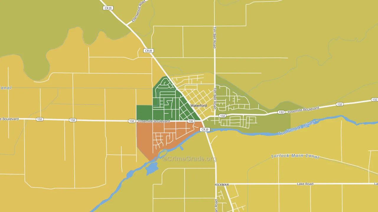 Downtown Waterford, Waterford, CA Map of Vandalism Rates