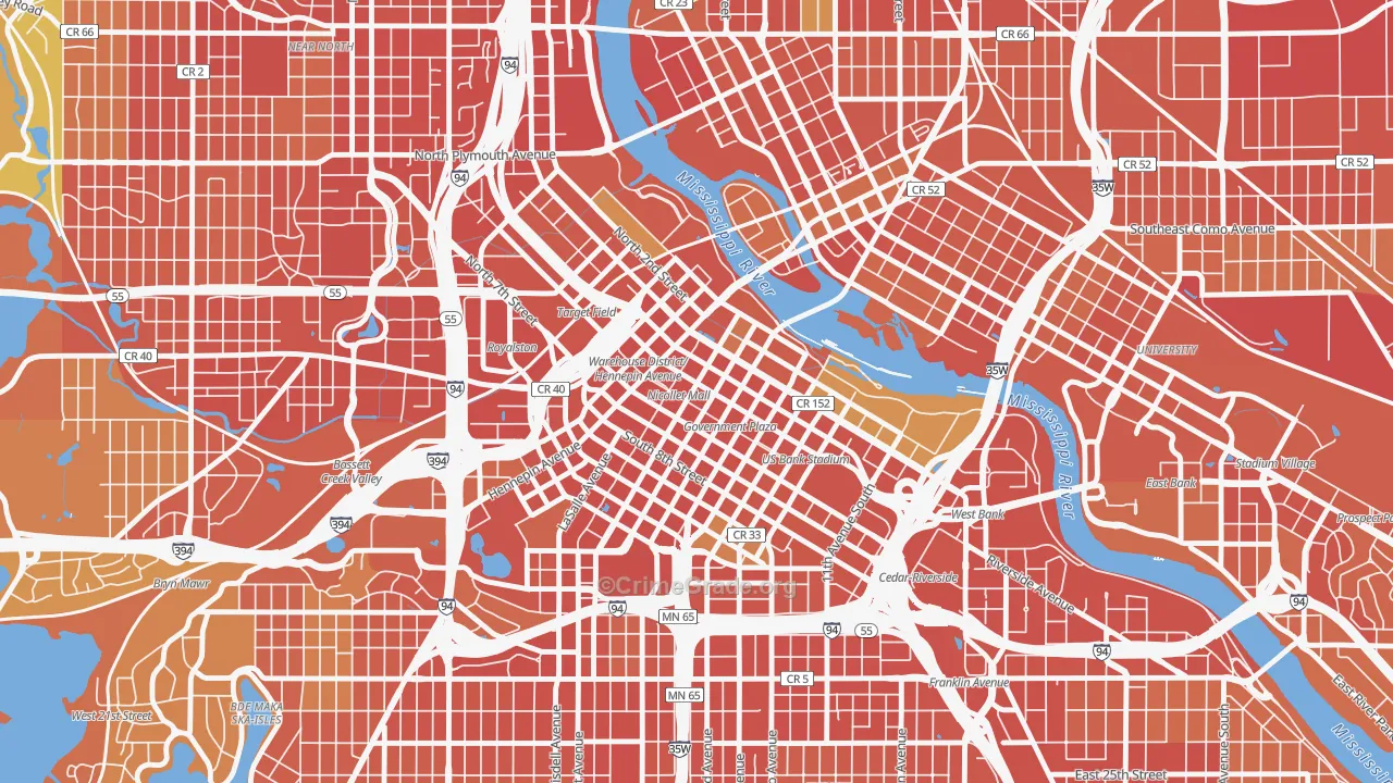 Downtown West, Minneapolis, MN Map of Vandalism Rates