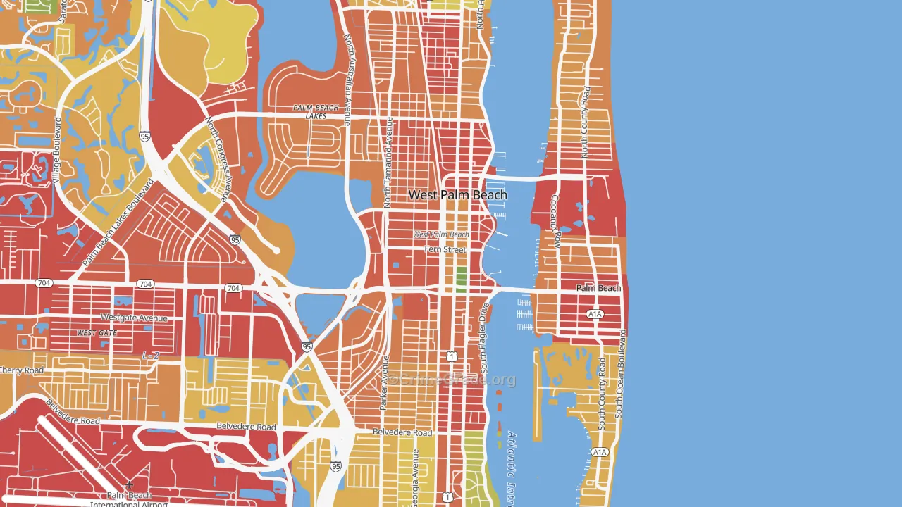 Downtown West Palm Beach, West Palm Beach, FL Map of Vandalism Rates