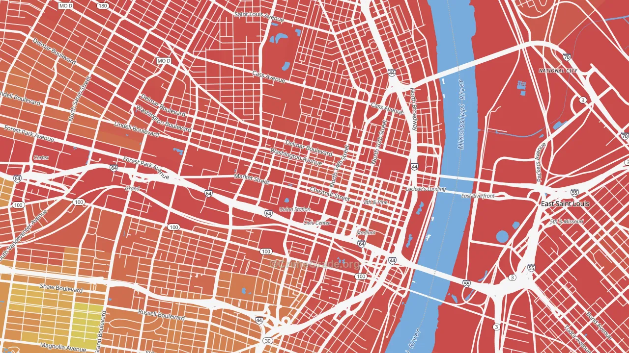 Downtown West, St. Louis, MO Map of Vandalism Rates