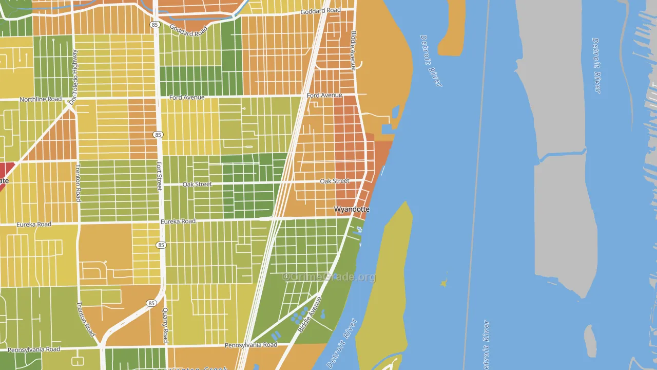 Downtown Wyandotte, Wyandotte, MI Map of Vandalism Rates