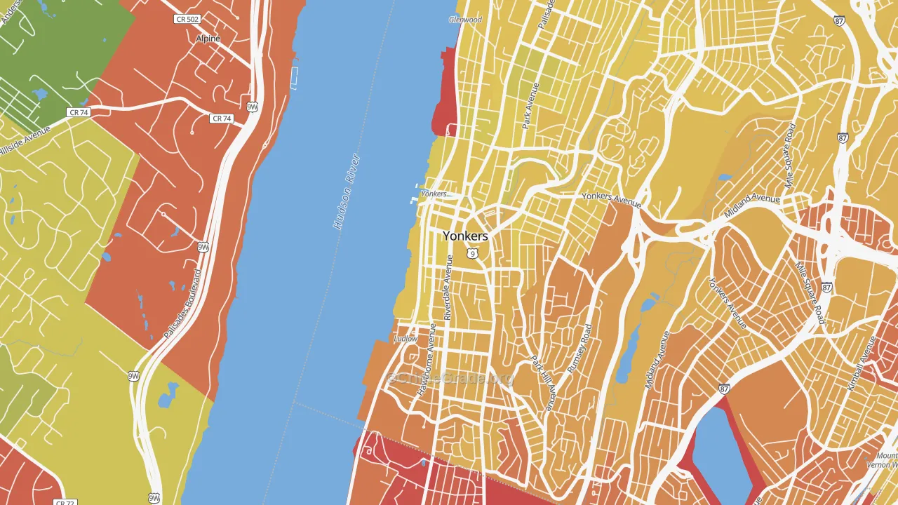 Downtown Yonkers, Yonkers, NY Map of Vandalism Rates