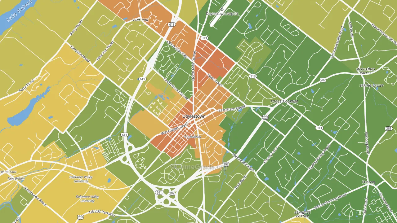 Doylestown Historic District, Doylestown, PA Map of Vandalism Rates