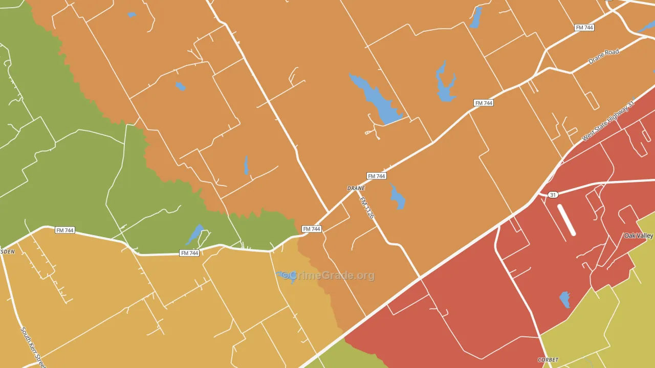 Drane, TX Map of Vandalism Rates