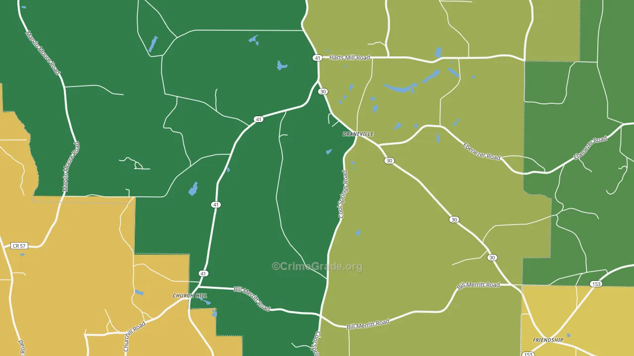 Draneville, GA Map of Vandalism Rates
