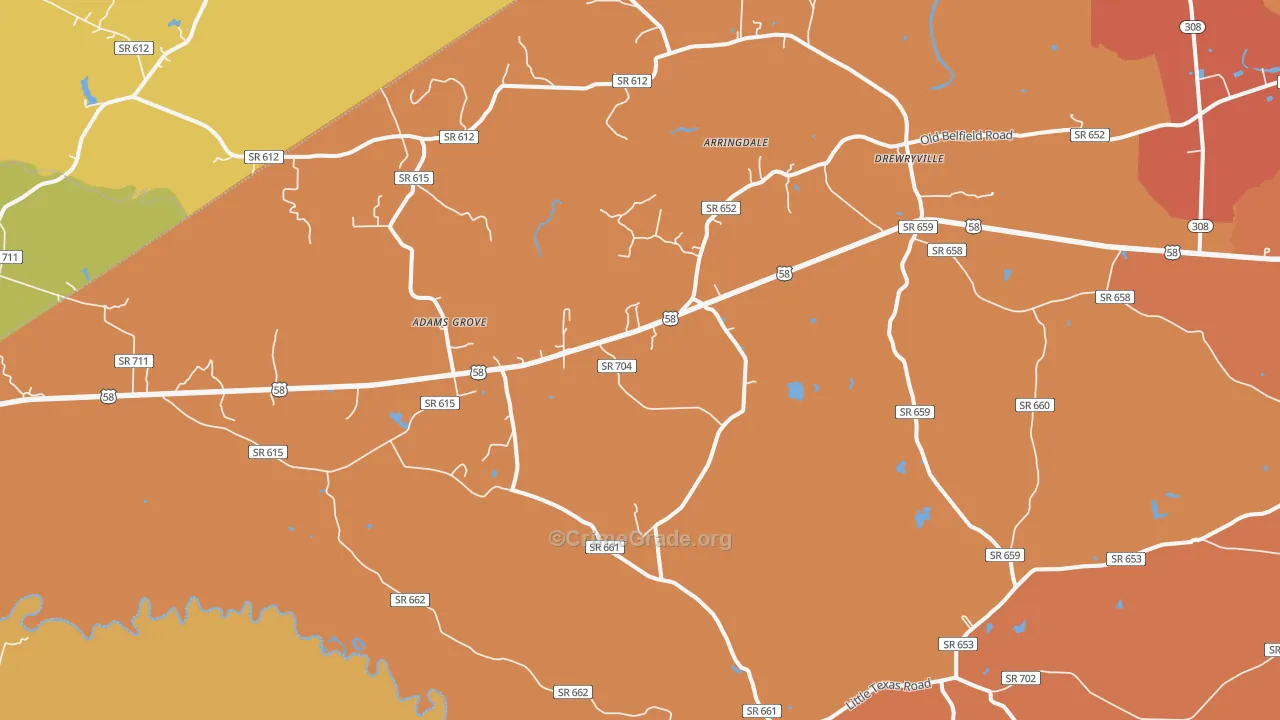 Drewryville, VA Map of Vandalism Rates