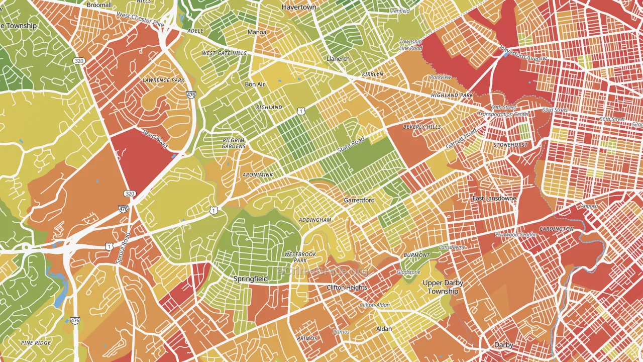Drexel Hill, PA Map of Vandalism Rates
