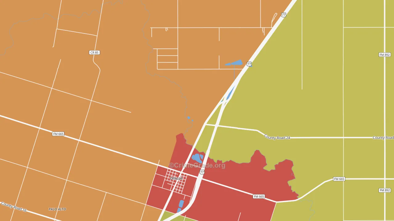 Driscoll, TX Map of Vandalism Rates