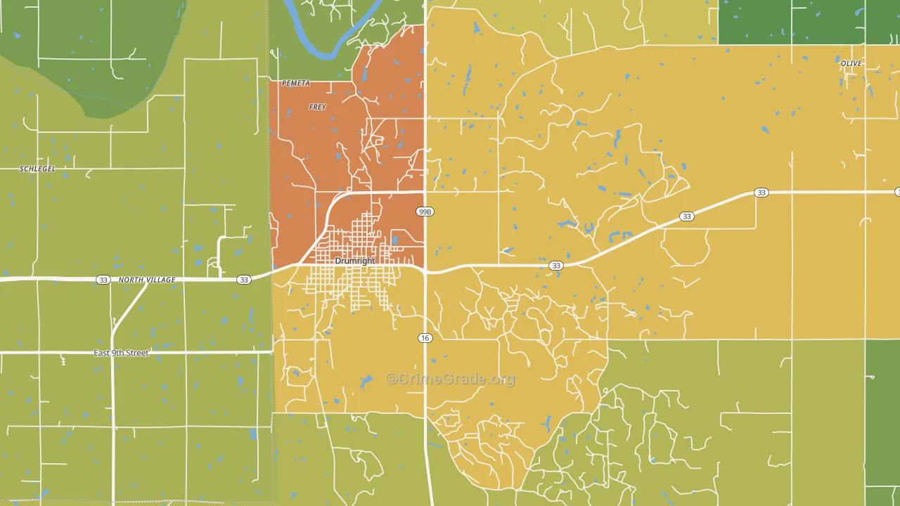Drumright, OK Map of Vandalism Rates
