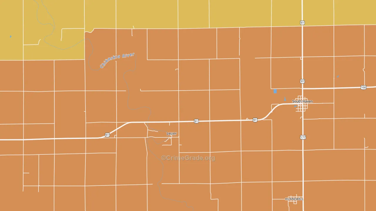 Drury, KS Map of Vandalism Rates