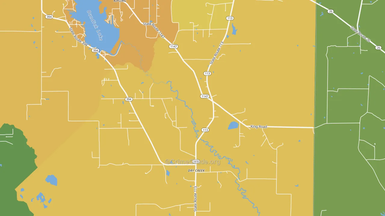 Dry Creek, LA Map of Vandalism Rates